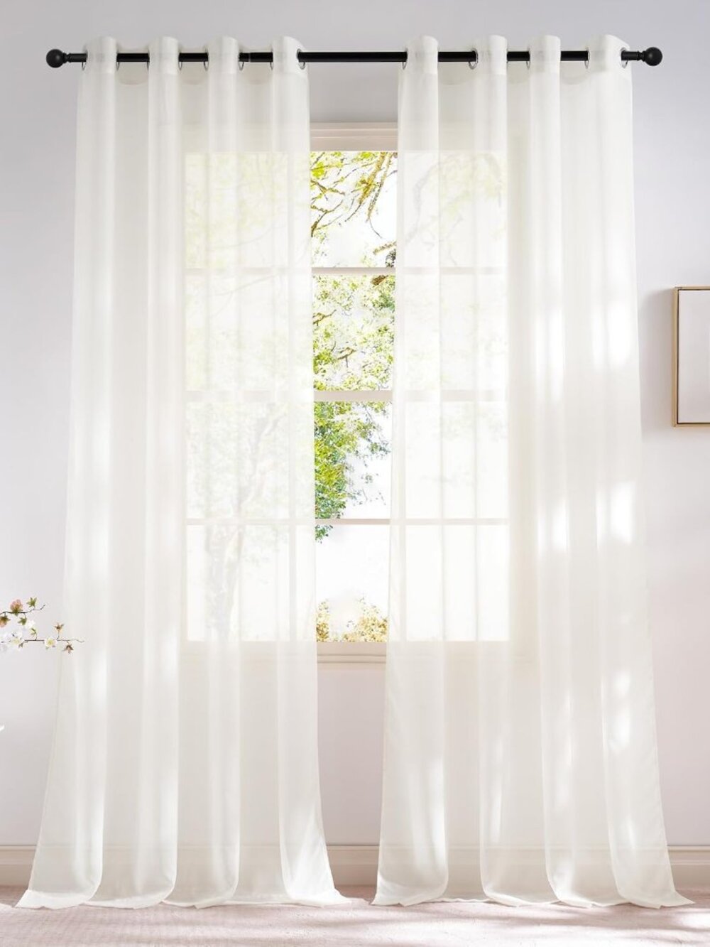 Natural Sheer Bedroom Curtains 84 Inches Long, W54xL84, 2 Panels